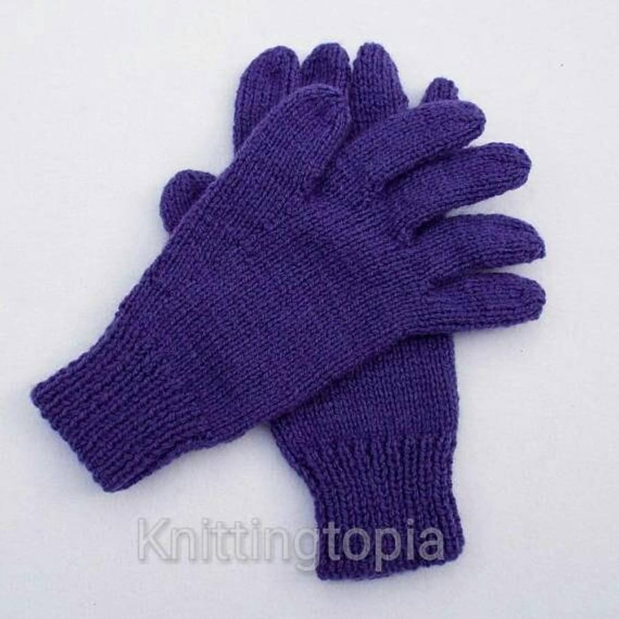 Children's hand knitted gloves in purple - winter gloves - full fingered gloves 