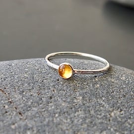 Sterling Silver Skinny Ring With Golden Citrine