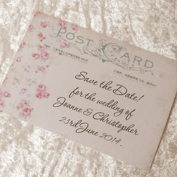 10 Save the Date Cards Shabby Chic Vintage Postcard Ref 206