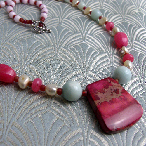 Pink Jasper Necklace, Pink Semi-Precious Stone Necklace, Pink Necklace CC69