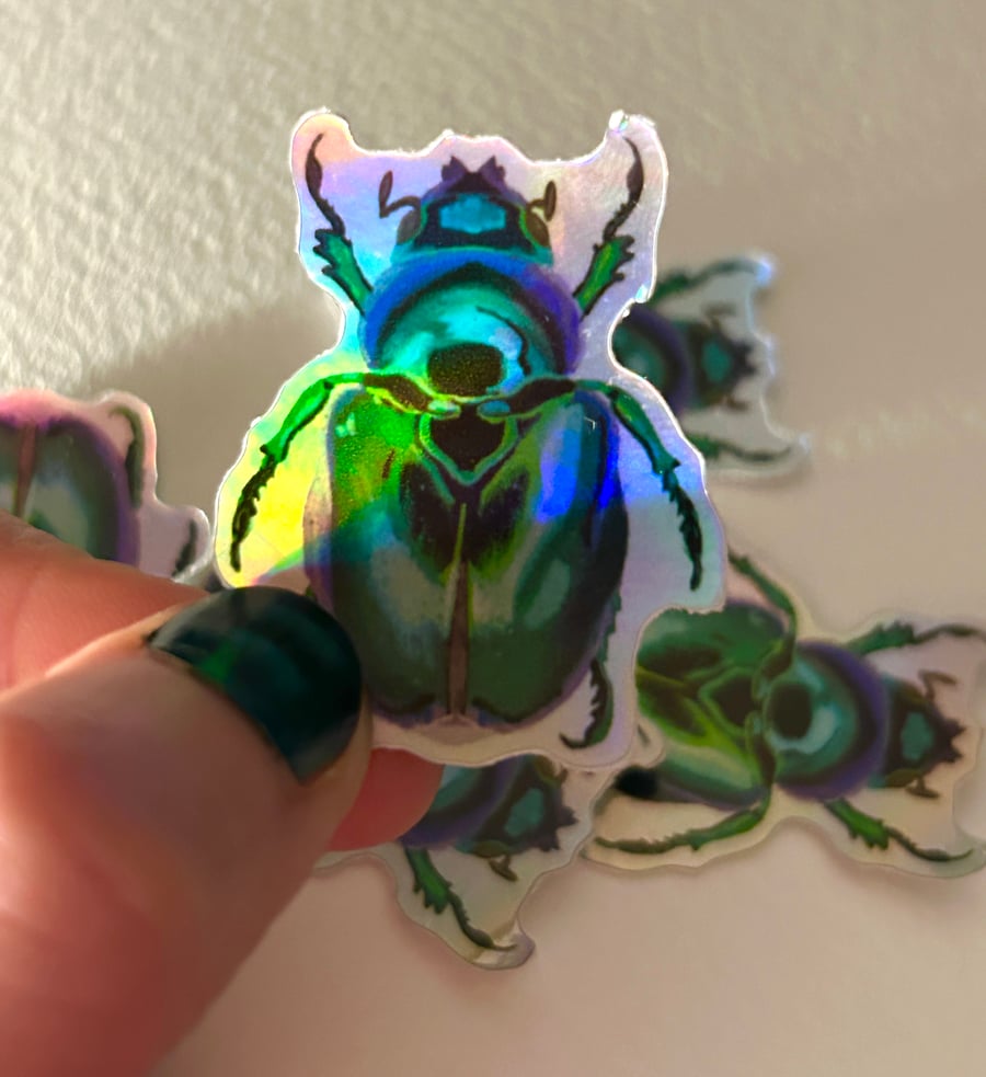 Cute Holographic Beetle Sticker 
