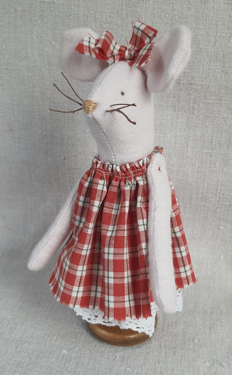Cute Fabric Mouse on a Vintage Bobbin 