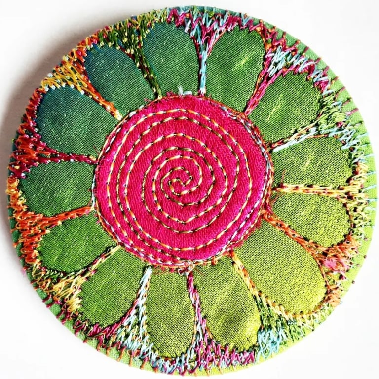Badge 58mm Multicoloured Flower Textile Badge 