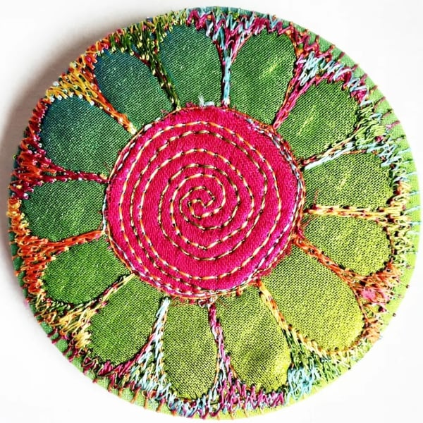 Badge 58mm Multicoloured Flower Textile Badge 