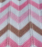Pink white and chocolate brown, hand knitted baby blanket. - Image 4