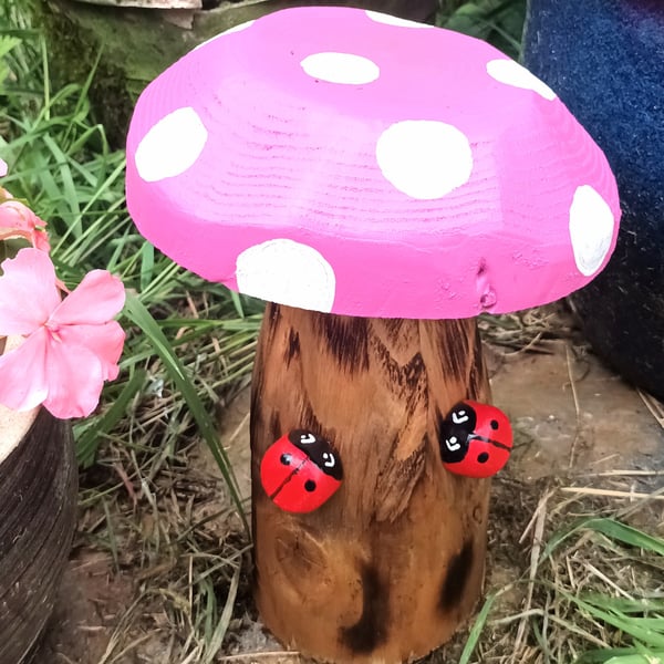 Ladybirds on Pink Toadstool