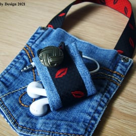 Up-cycled Denim Phone Holder and Earphone Tidy