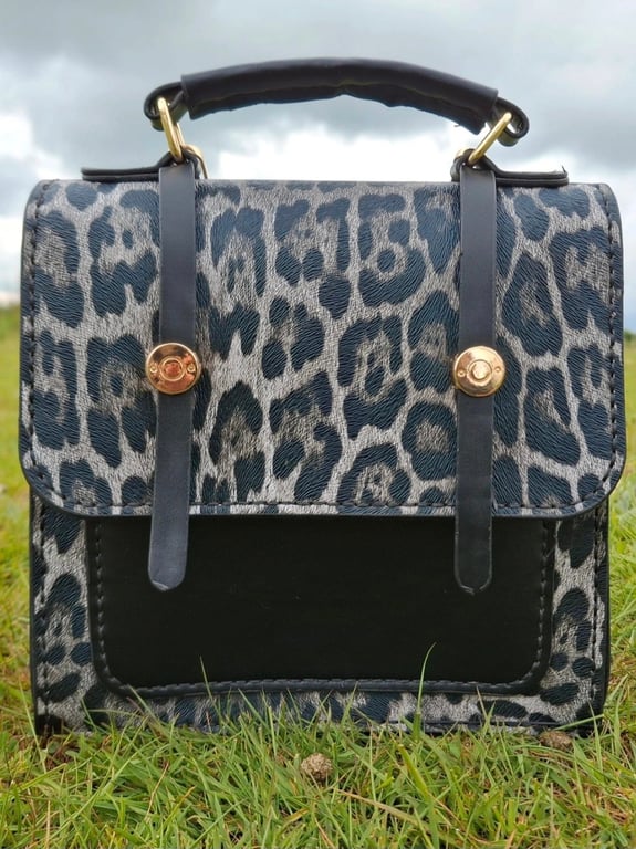 Hand Stitched PU Leopard Print 4 Way Bag, Crossbody Backpack Shoulder & Handheld