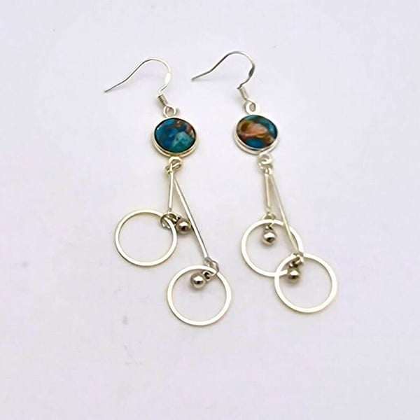 Mohave Copper Turquoise Long Dangle Earrings- Sterling Silver Hooks