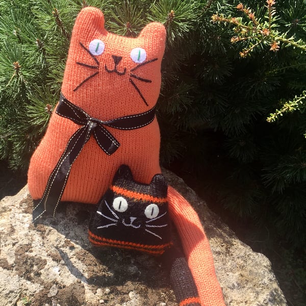 Hand knitted ginger cat,   collectables, cat shaped cushion    