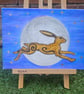 Hare in the Moon A4 Acrylic on Canvas Painting folk folklore pagan