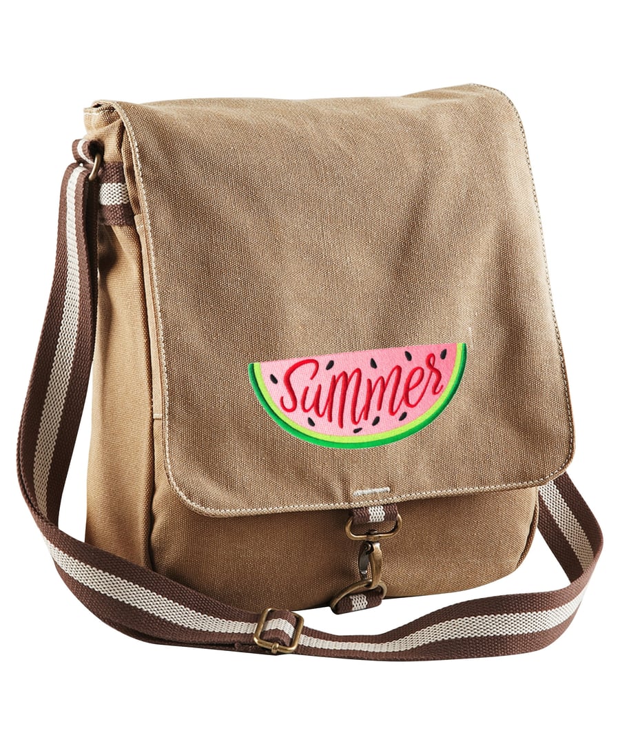 Watermelon Summer Embroidered Canvas Field Bag