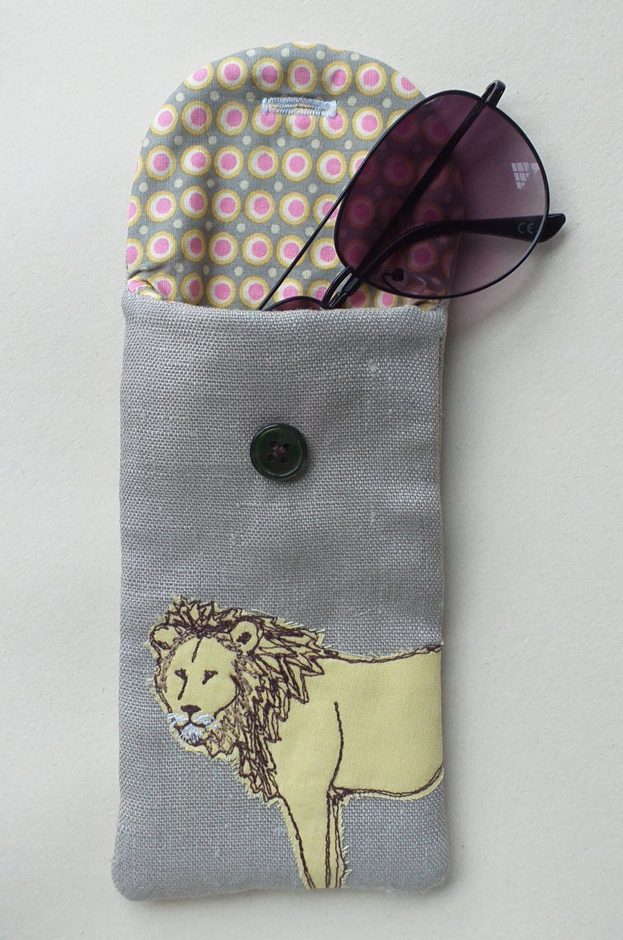 Embroidered Lion Glasses Case