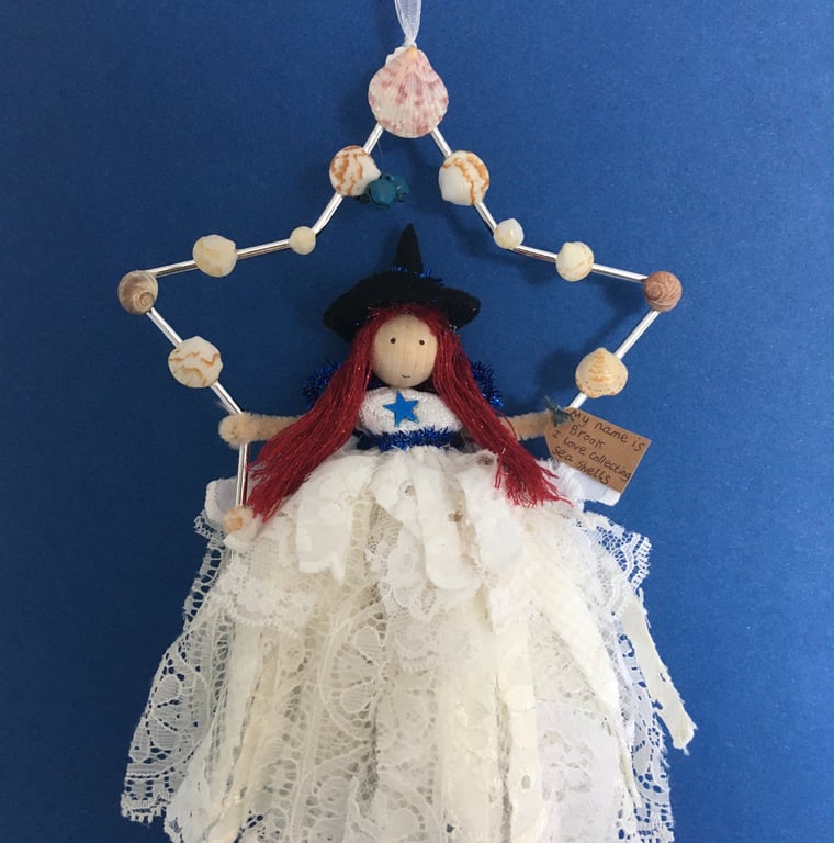 Sea Shell Witch Fairy In A Star Hanging Decoration, Halloween Witch