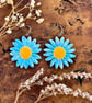 Handmade Ceramic Daisy Earrings, Foraged Dartmoor Clay, Stainless Steel, Blue Ye - Image 1