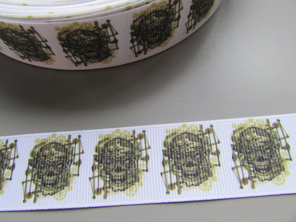 Steampunk Skull 2.5cm Grosgrain Ribbon x 1 metre