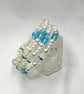 Faux Pearls & Light Blue Cracked Glass Bracelet - Image 5