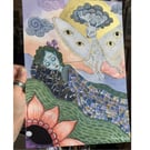 Dreamscape: original A4 mixed media dreamy fantasy vibe painting (without frame)