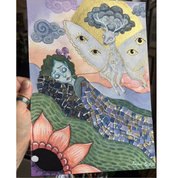 Dreamscape: original A4 mixed media dreamy fantasy vibe painting (without frame)