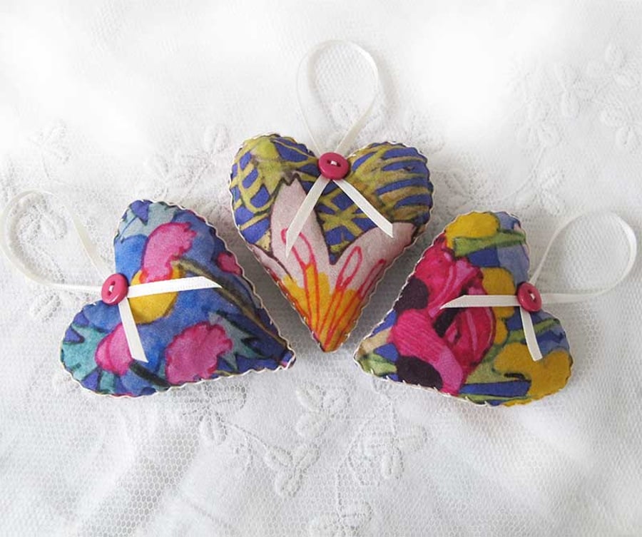 SET OF 3 LAVENDER BAGS - HEART SHAPED HAND EMBROIDERED