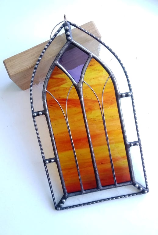 Stained Glass Gothic Arch - Red and Gold