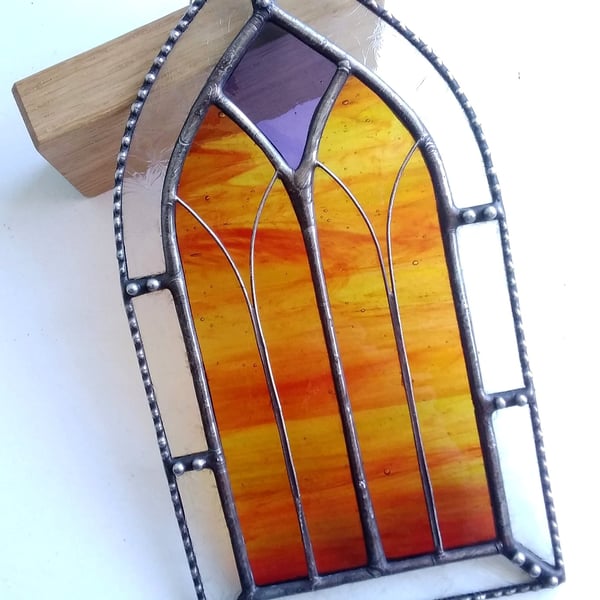 Stained Glass Gothic Arch - Red and Gold
