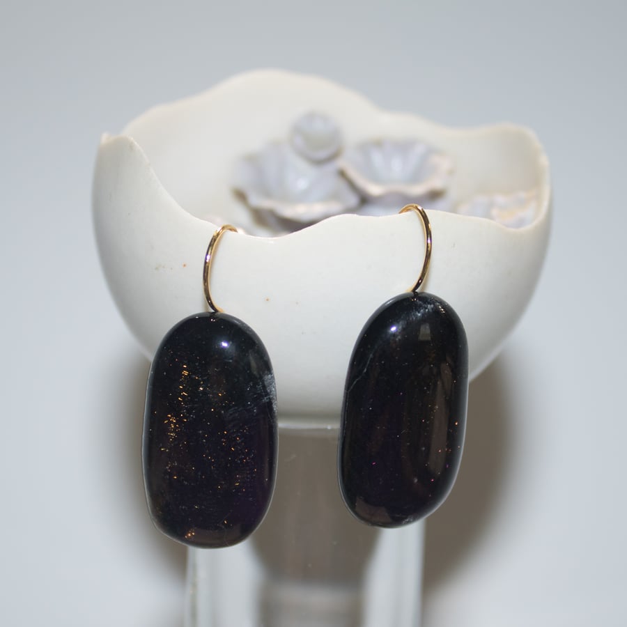 Deep Plum Dichroic Glass Drop Earrings - 2001