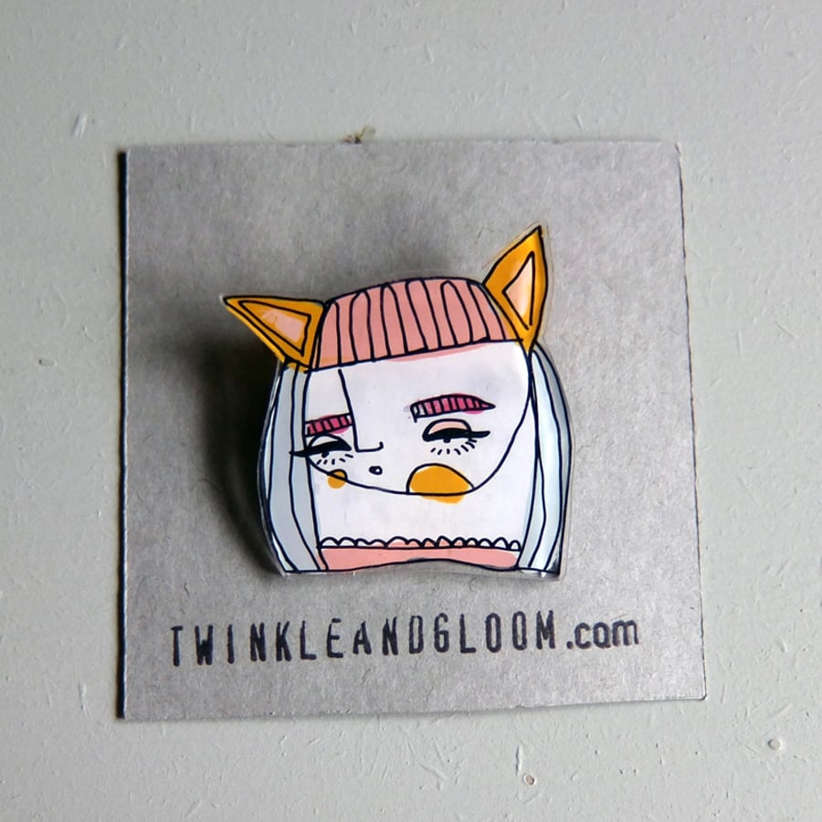 'Creature girl' illustrated brooch