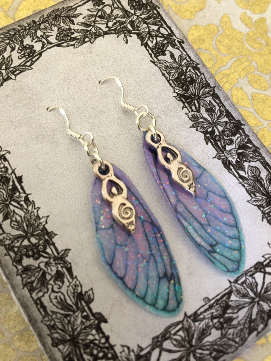 Sparkling Purple and Blue Goddess Fairy Wing Earrings