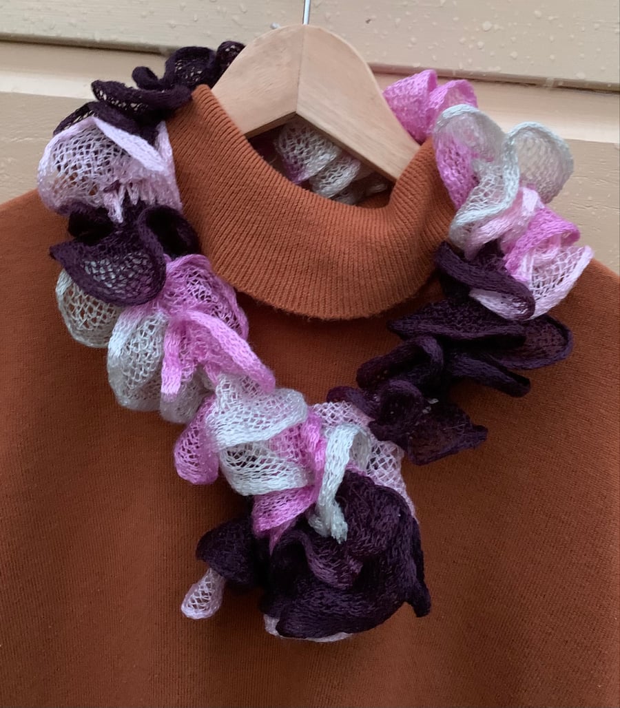 Knitted scarf in a bag , mini knitted scarf 