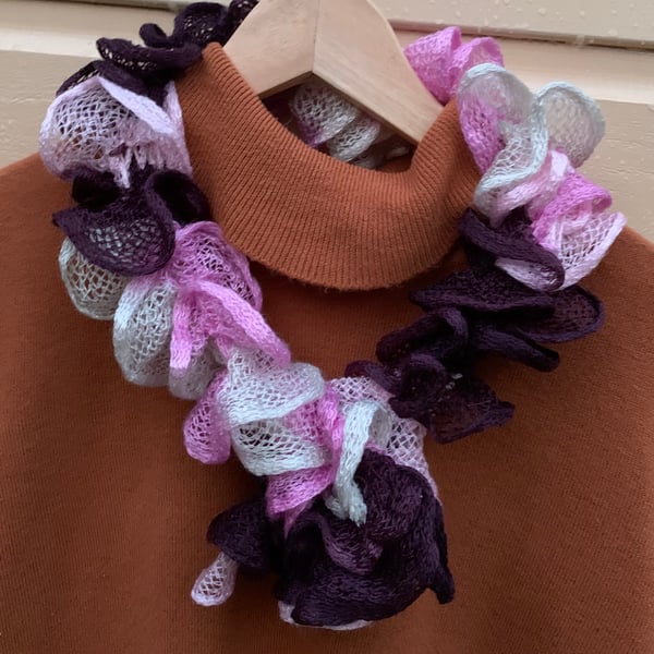 Knitted scarf in a bag , mini knitted scarf 