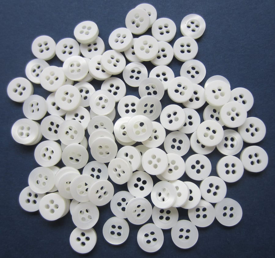 100 Small White Buttons - 10 mm 