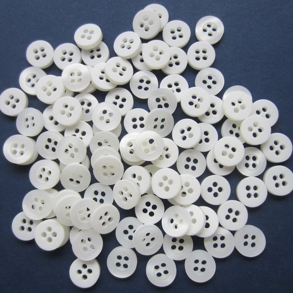 100 Small White Buttons - 10 mm 