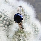 Natural Blue Sapphire Sterling Silver Ring With White Zircon Size N to O