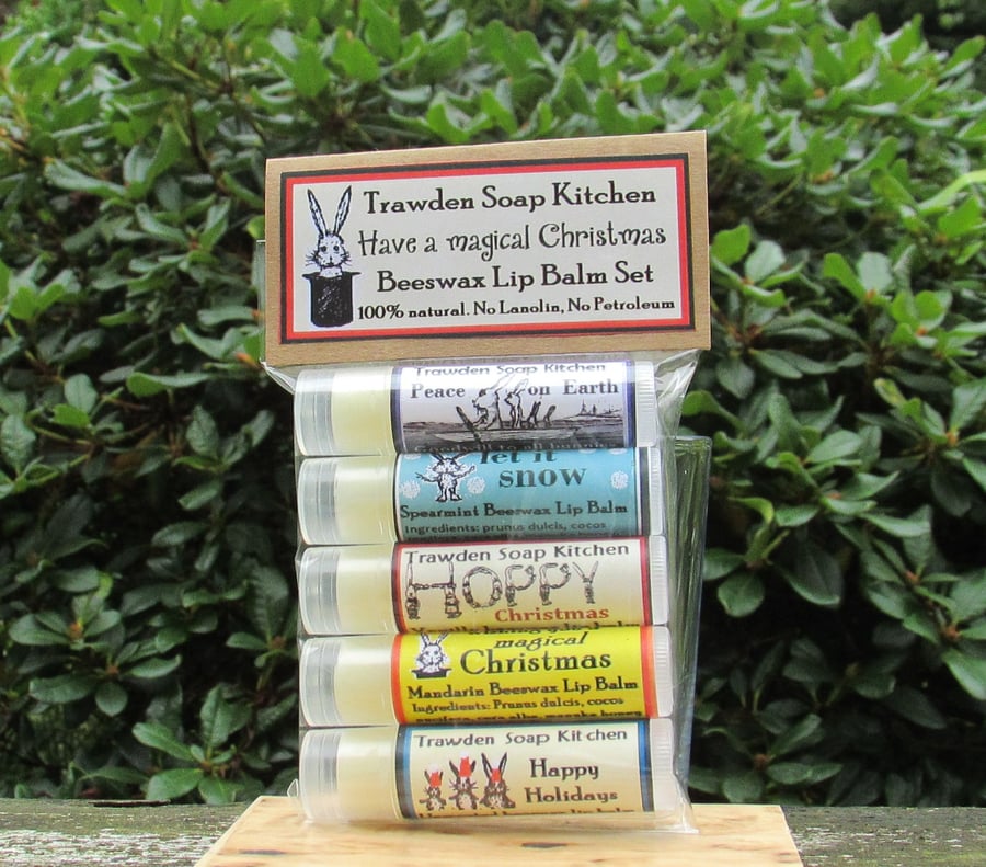 Christmas bunnies, festive beeswax lip balm set