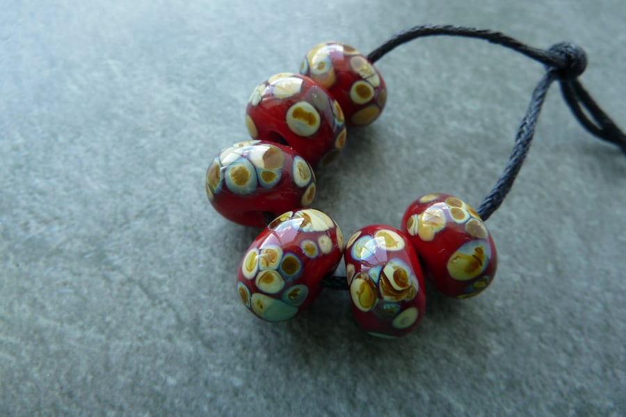 red raku lampwork glass beads
