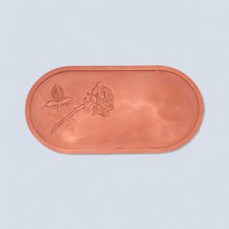 Light Terracotta Coloured Large Oval Decorative Tray With Floral Imprints 