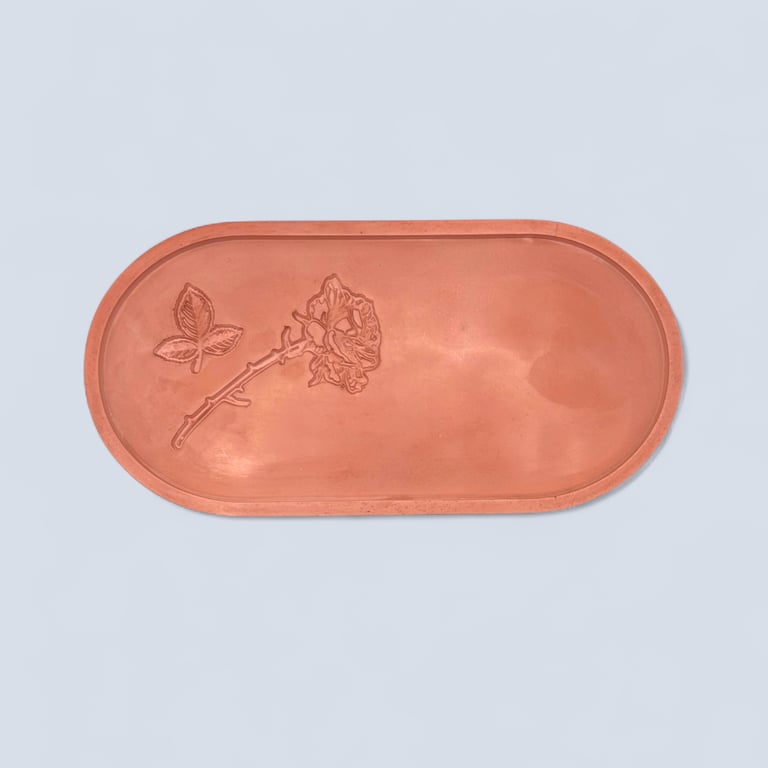 Light Terracotta Coloured Large Oval Decorative Tray With Floral Imprints 