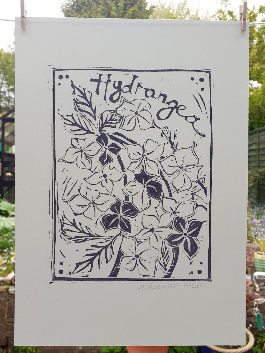 'Hydrangea' Lino Print