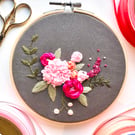 Embroidery Kit, Ribbon Flower Embroidery, 5” Embroidery Hoop Craft Kit