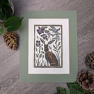 Mounted Hare Lino Print 