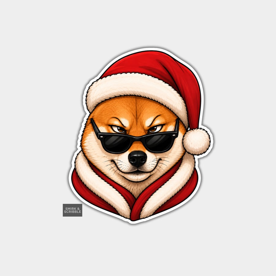 Image of Funny Christmas Sticker Vinyl Xmas Decal For Adults - Shiba Inu In Sunglasses