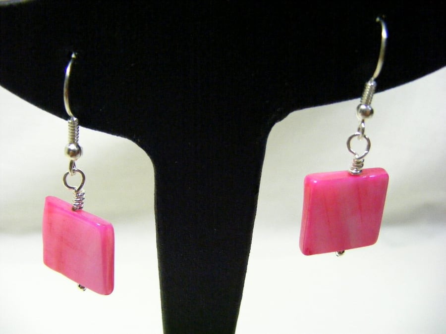 Pink Square Shell Earrings