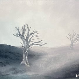 Moody, eerie landscape painting original 