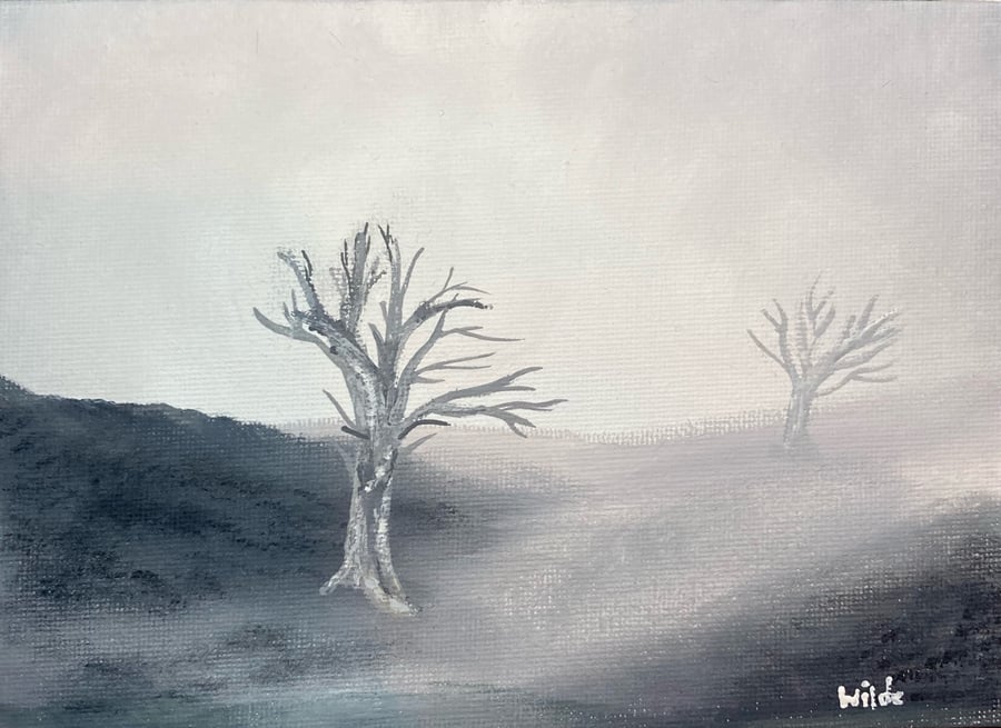 Moody, eerie landscape painting original 