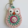 Owl keyring, crochet, bird keyring, pink