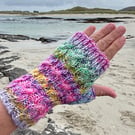 Hand knitted fingerless gloves, featuring cable knit pattern    TUTTI FRUTTI