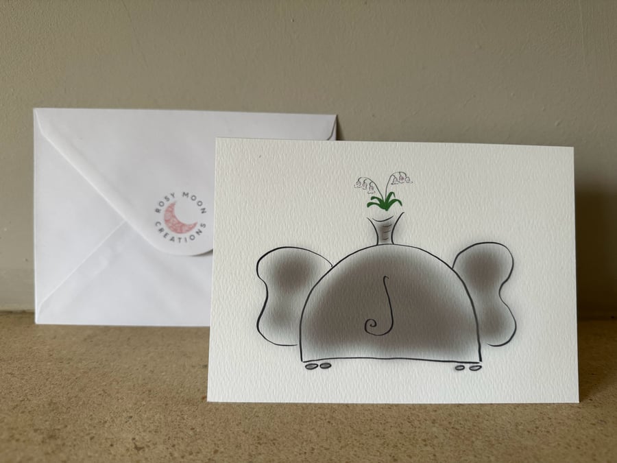 Elephant with Lily of the Valley Birthday Card for Month of May