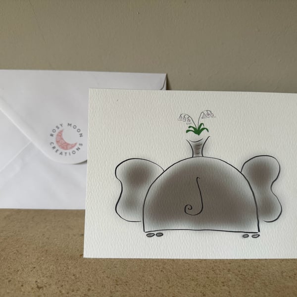 Elephant with Lily of the Valley Birthday Card for Month of May