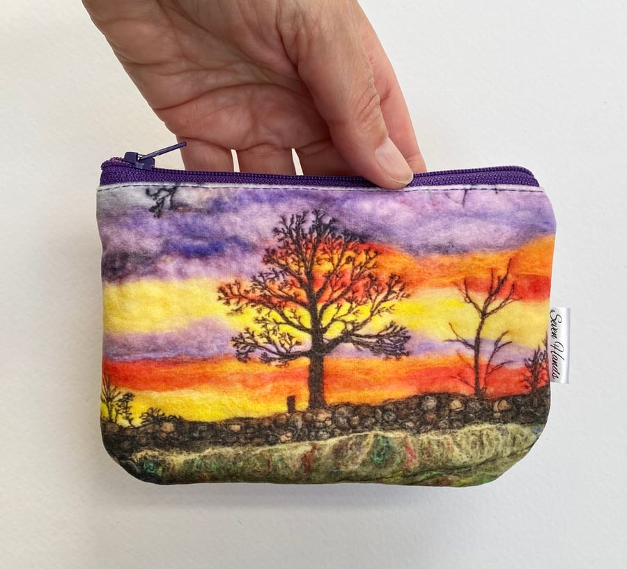 Velvet sunset tree coin purse, card holder, mobile phone bag, makeup bag. 